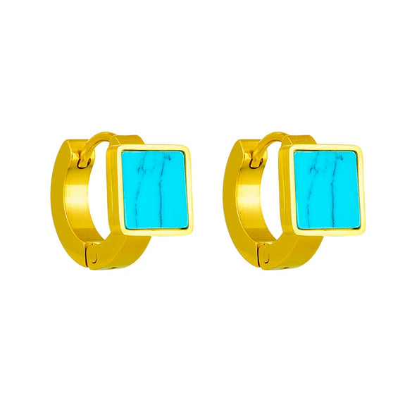 Wholesale Niche Retro Simple Advanced Versatile Square Geometric Turquoise Titanium Steel Women's Earrings With Electroplating