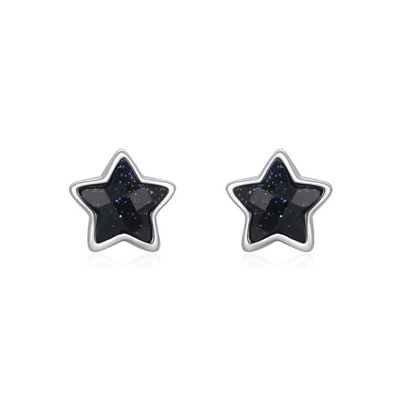Wholesale Niche Simple Fashion Women's S925 Sterling Silver Obsidian Star Earrings Set With Precious Stones
