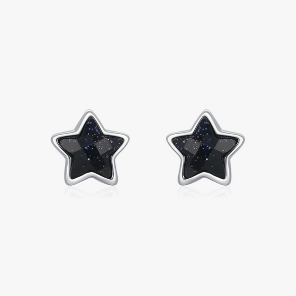 Wholesale Niche Simple Fashion Women's S925 Sterling Silver Obsidian Star Earrings Set With Precious Stones