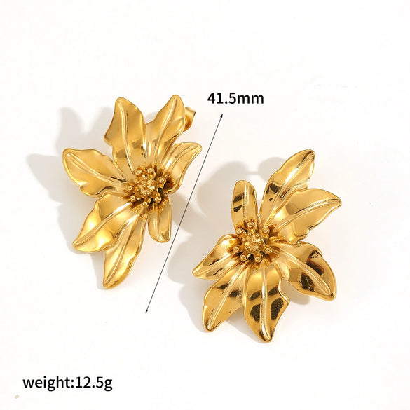Wholesale Niche Style Flower Shape Stainless Steel 18K Goldplated Earrings For Women