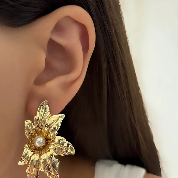 Wholesale Niche Style Flower Shape Stainless Steel 18K Goldplated Earrings For Women