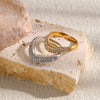 Wholesale Niche Style Geometric Stainless Steel 18K Gold Plated Diamondstudded Ring For Women