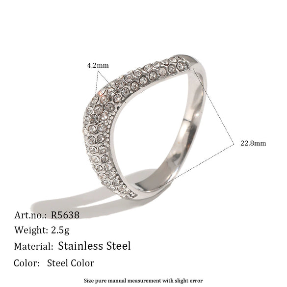 Wholesale Niche Style Geometric Stainless Steel 18K Gold Plated Diamondstudded Ring For Women