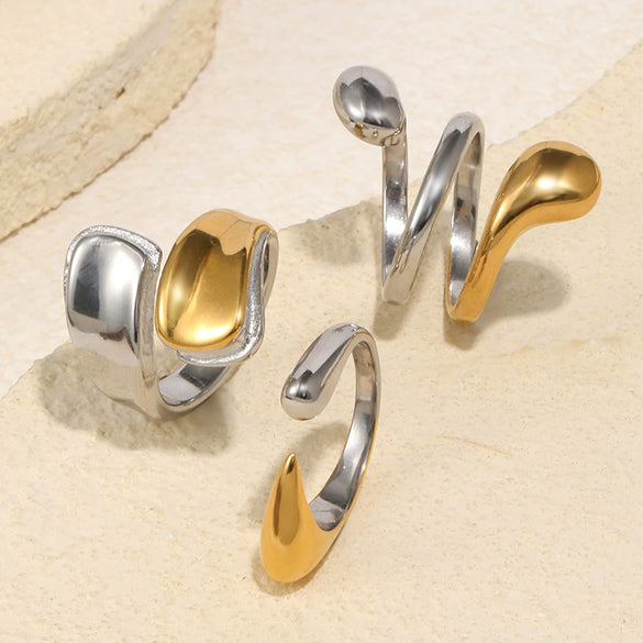 Wholesale Niche Style Geometric Stainless Steel 18K Goldplated Multilayer Snake Ring Jewelry For Women