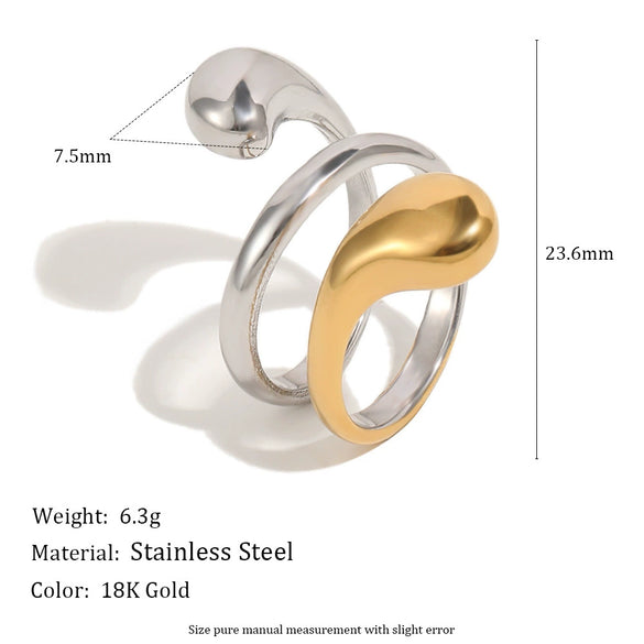 Wholesale Niche Style Geometric Stainless Steel 18K Goldplated Multilayer Snake Ring Jewelry For Women