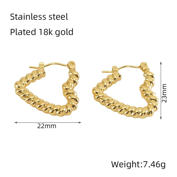 Wholesale Niche Style Heart Pattern 316L Stainless Steel 18K Electroplated Women's Earrings