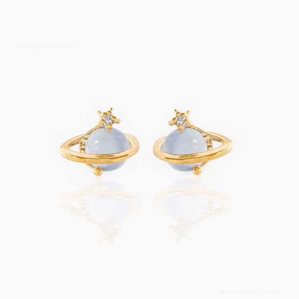 Wholesale Niche Style Women's Earrings With Cat's Eye Stone Star Pattern 925 Silver Needle Brass Inlaid Zircon Real Gold Plating
