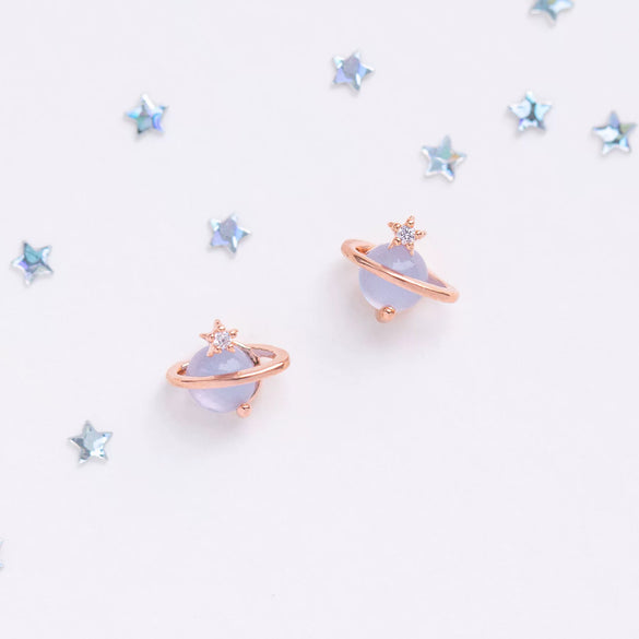 Wholesale Niche Style Women's Earrings With Cat's Eye Stone Star Pattern 925 Silver Needle Brass Inlaid Zircon Real Gold Plating