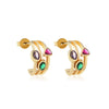 Wholesale Niche Stylish Luxury Retro Geometric Faceted Colorful Zircon Inlaid Copper Goldplated Women's Earrings