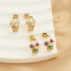 Wholesale Niche Stylish Luxury Retro Geometric Faceted Colorful Zircon Inlaid Copper Goldplated Women's Earrings