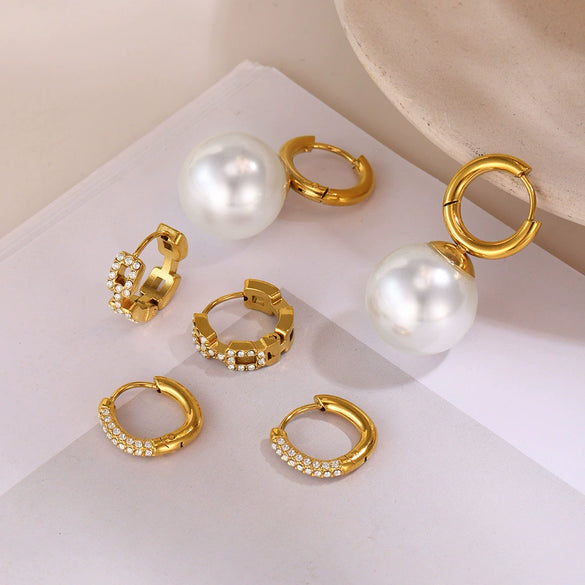 Wholesale Niche Temperament Zircon Beaded Earrings 316L Stainless Steel 18K Real Gold Electroplated Ear Buckle Geometric Style