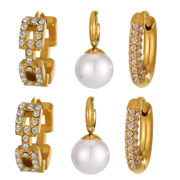 Wholesale Niche Temperament Zircon Beaded Earrings With Stainless Steel 18K Real Gold Electroplated Ear Buckle Geometric Style