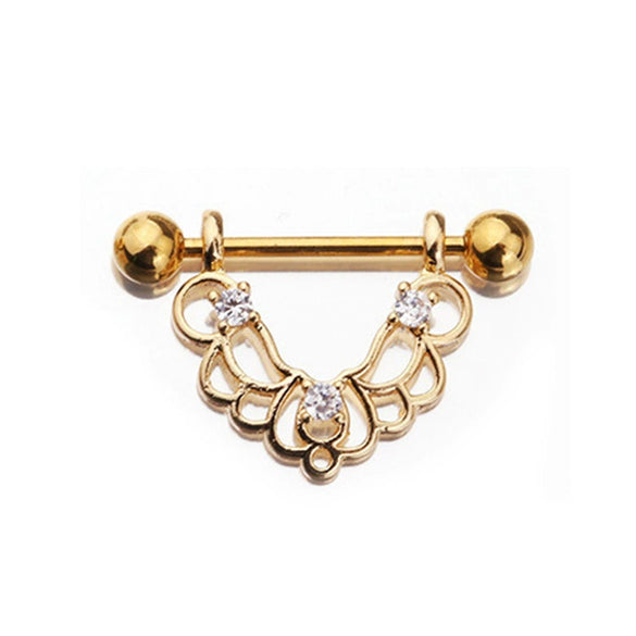 Wholesale Nipple Ring Stainless Steel Moon And Flower Shaped Electroplated For Women