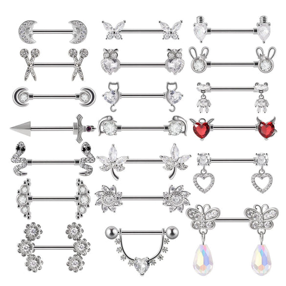 Wholesale Nipple Ring Stainless Steel Zircon Heartshaped Clover Rabbit Animal Snakeshaped Polished