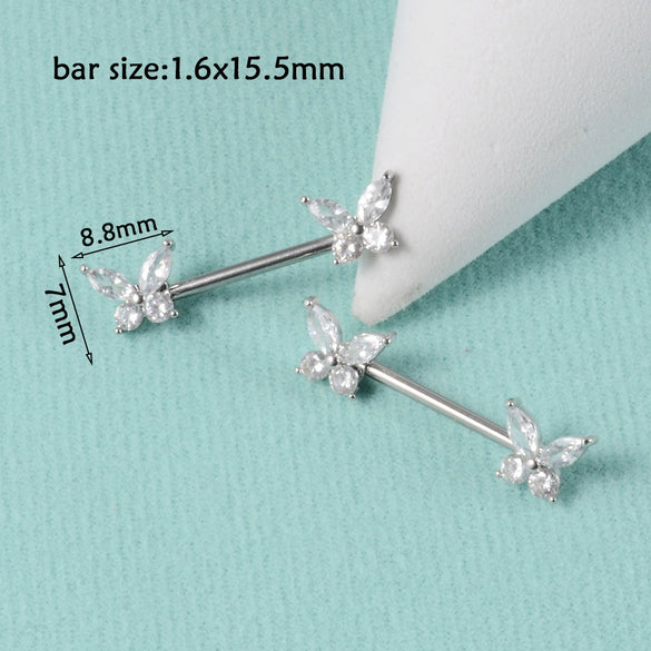 Wholesale Nipple Ring Stainless Steel Zircon Heartshaped Clover Rabbit Animal Snakeshaped Polished