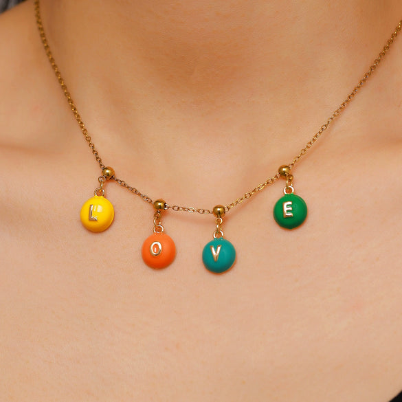 Wholesale Nonfading Electroplated Stainless Steel And Alloy Letter Love Pendant Necklace Sweet Girly Unisex Style
