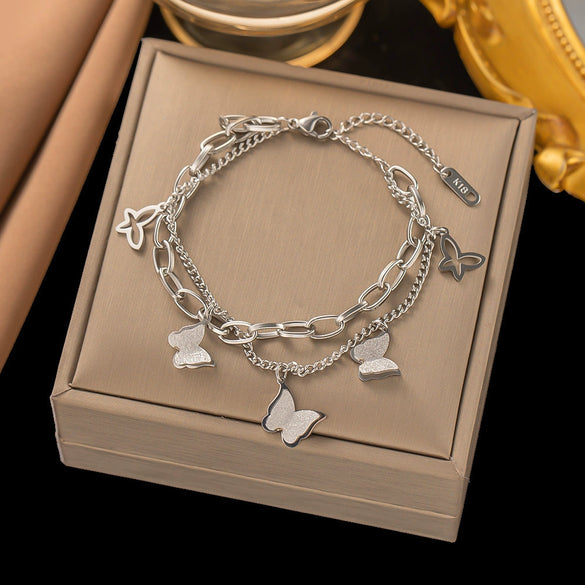 Wholesale Nonfading Fashion Women's Geometric Flower And Insect Pattern Electroplated Titanium Steel Bracelet
