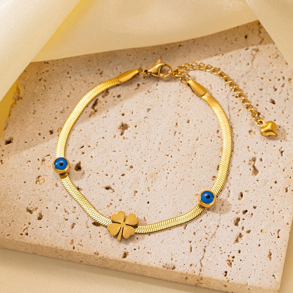 Wholesale Nonfading Fashion Women's Geometric Flower And Insect Pattern Electroplated Titanium Steel Bracelet
