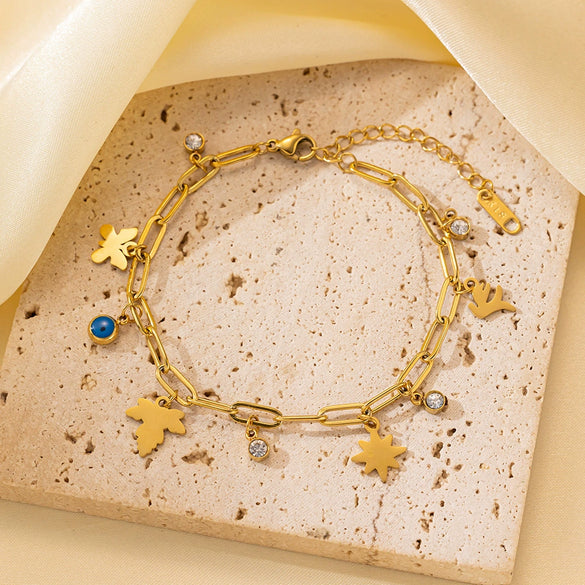 Wholesale Nonfading Fashion Women's Geometric Flower And Insect Pattern Electroplated Titanium Steel Bracelet