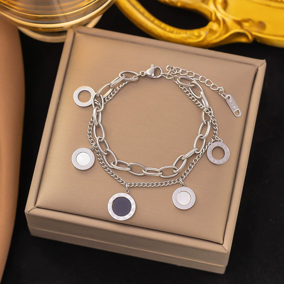 Wholesale Nonfading Fashion Women's Geometric Flower And Insect Pattern Electroplated Titanium Steel Bracelet