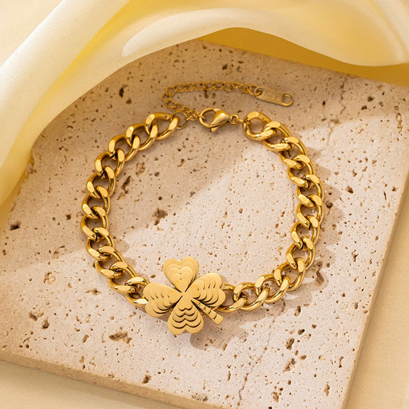 Wholesale Nonfading Fashion Women's Geometric Flower And Insect Pattern Electroplated Titanium Steel Bracelet