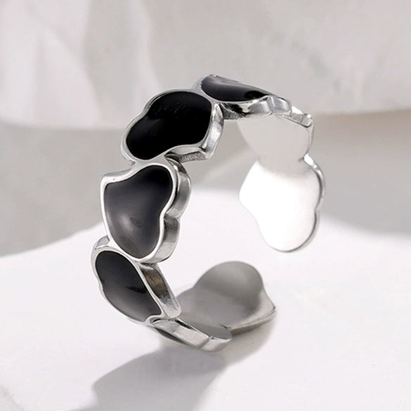 Wholesale Nonfading Titanium Steel Open Ring For Women With Heart Design And Electroplating Treatment