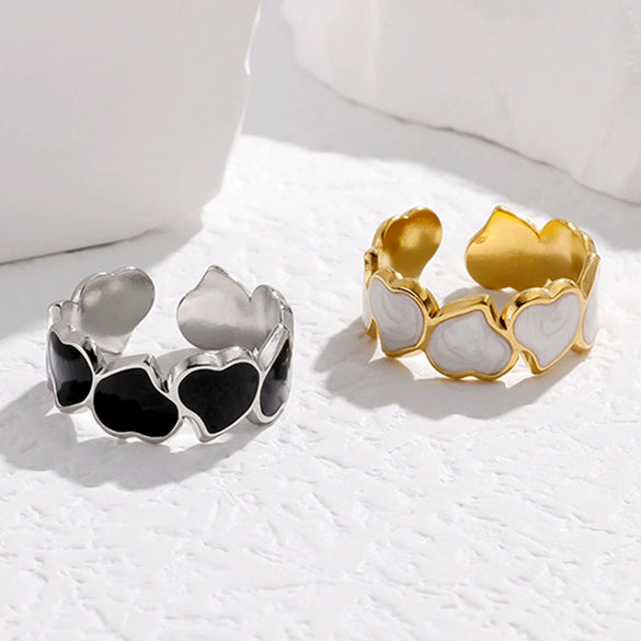 Wholesale Nonfading Titanium Steel Open Ring For Women With Heart Design And Electroplating Treatment