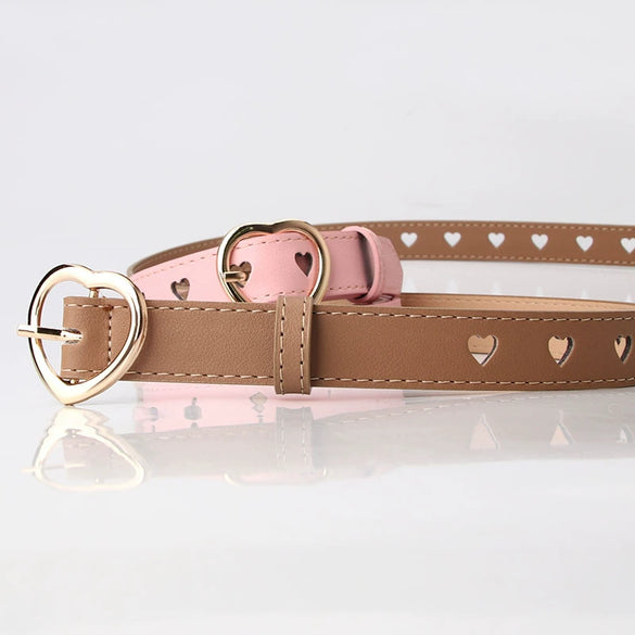 Wholesale Nonperforated Love Hollow Decorative Belt For Women Made Of Imitation Leather With Alloy Buckle