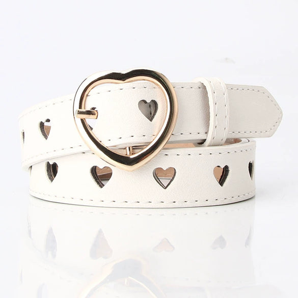 Wholesale Nonperforated Love Hollow Decorative Belt For Women Made Of Imitation Leather With Alloy Buckle