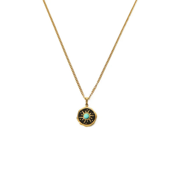 Wholesale Jewelry Nordic Style Vintage Style Devil'S Eye 201 Stainless Steel Natural Stone 18K Gold Plated Epoxy Plating Inlay Pendant Necklace