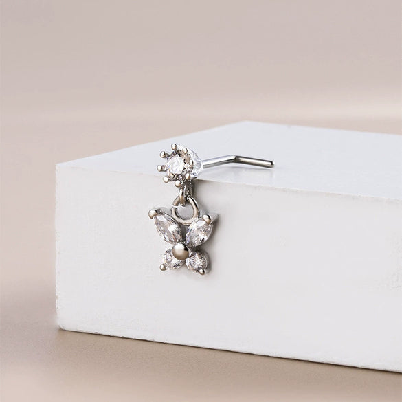 Wholesale Nose Accessories Stainless Steel Butterfly Puncture Nose Stud With Zircon Pendant Electroplated For Women