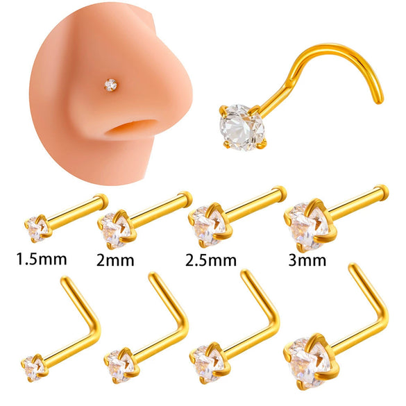 Wholesale Nose Piercing Jewelry Stainless Steel Vacuum Electroplated Gold Geometric Zircon For Women