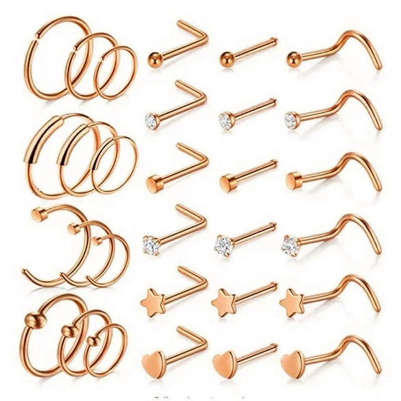 Wholesale Nose Ring And Earring Set Stainless Steel Geometric Style Electroplating Piercing Jewelry
