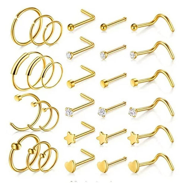 Wholesale Nose Ring And Earring Set Stainless Steel Geometric Style Electroplating Piercing Jewelry