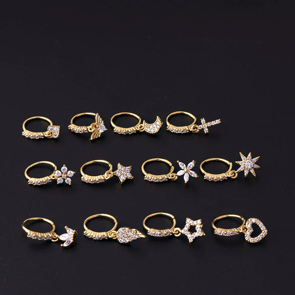 Wholesale Nose Ring Copper Star Moon Love Flower Cross Zircon Pendant Electroplated For Women