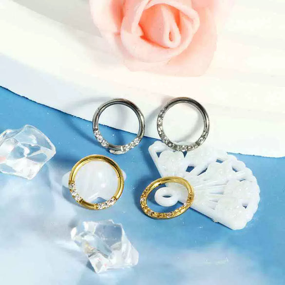 Wholesale Nose Ring G23 Titanium Geometric Style Set With Diamonds