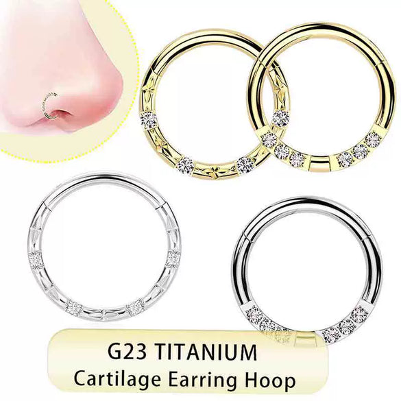 Wholesale Nose Ring G23 Titanium Geometric Style Set With Diamonds