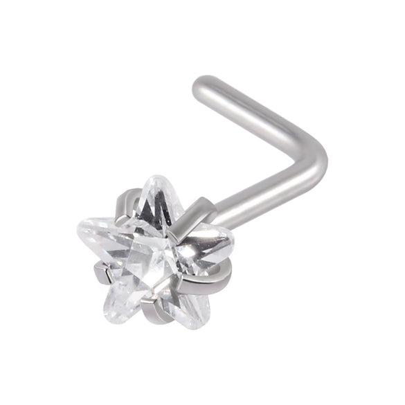 Wholesale Nose Ring Stainless Steel Zircon Clawshaped Fivestar Heart Sshaped Lshaped Straight Rod Electroplated