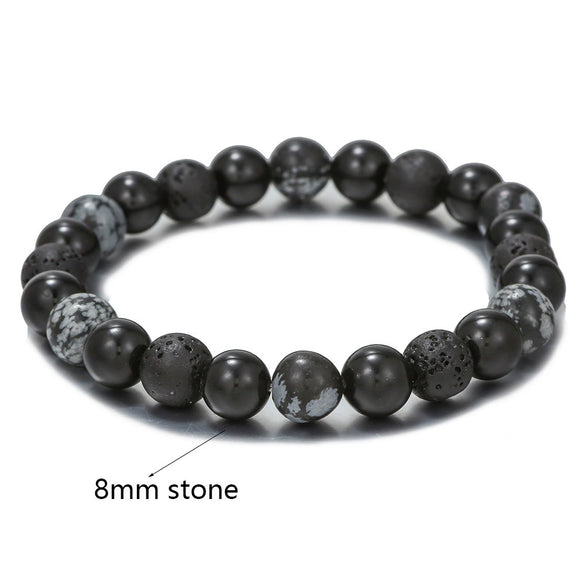 Wholesale Obsidian Beaded Bracelet Handmade Geometric Style Volcanic Stone Unisex
