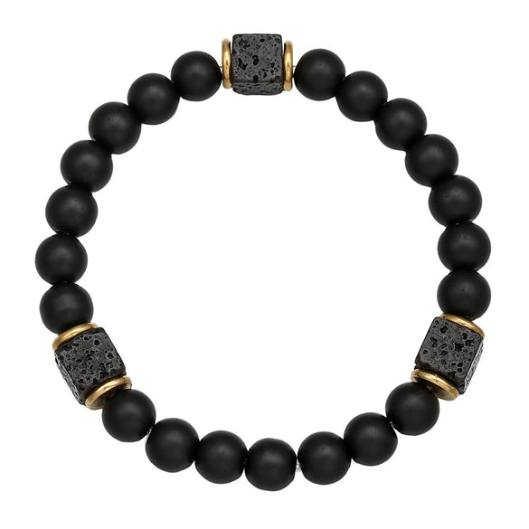 Wholesale Obsidian Beaded Bracelet Handmade Geometric Style Volcanic Stone Unisex