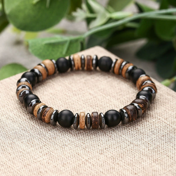 Wholesale Obsidian Beaded Bracelet Handmade Geometric Style Volcanic Stone Unisex