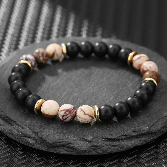 Wholesale Obsidian Beaded Bracelet Handmade Geometric Style Volcanic Stone Unisex