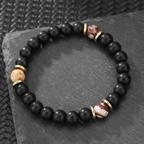 Wholesale Obsidian Beaded Bracelet Handmade Geometric Style Volcanic Stone Unisex