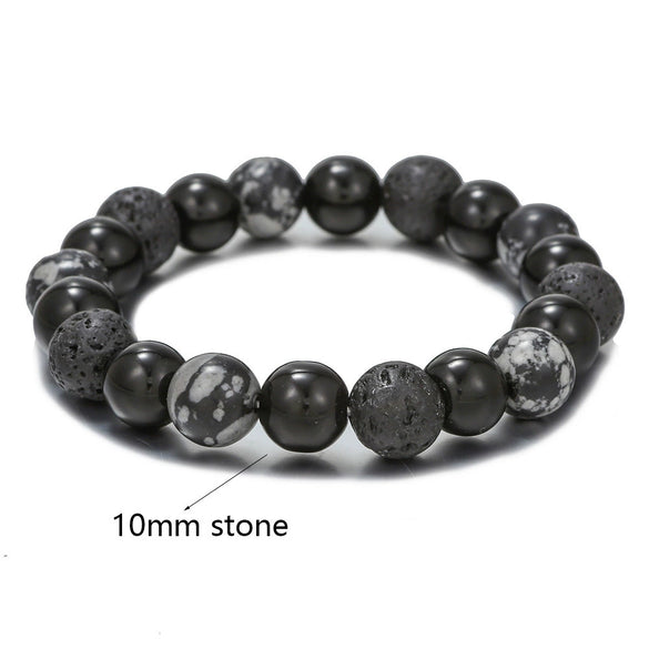 Wholesale Obsidian Beaded Bracelet Handmade Geometric Style Volcanic Stone Unisex