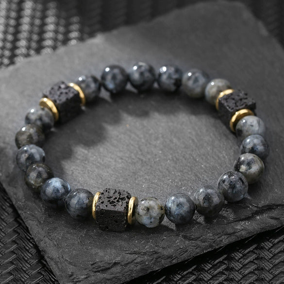 Wholesale Obsidian Beaded Bracelet Handmade Geometric Style Volcanic Stone Unisex