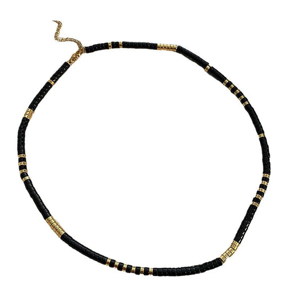 Wholesale Obsidian Titanium Steel Necklace Vintage Geometric Style Electroplated Ball Chain For Women