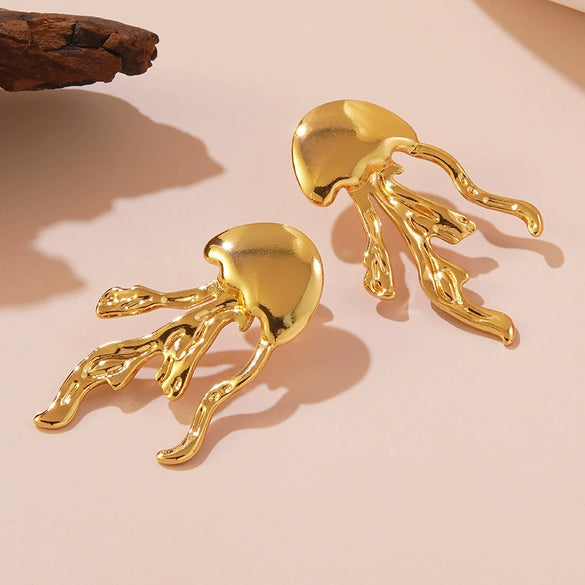 Wholesale Ocean Beach Jellyfish Shaped Stainless Steel Earrings For Women With Stamping Design