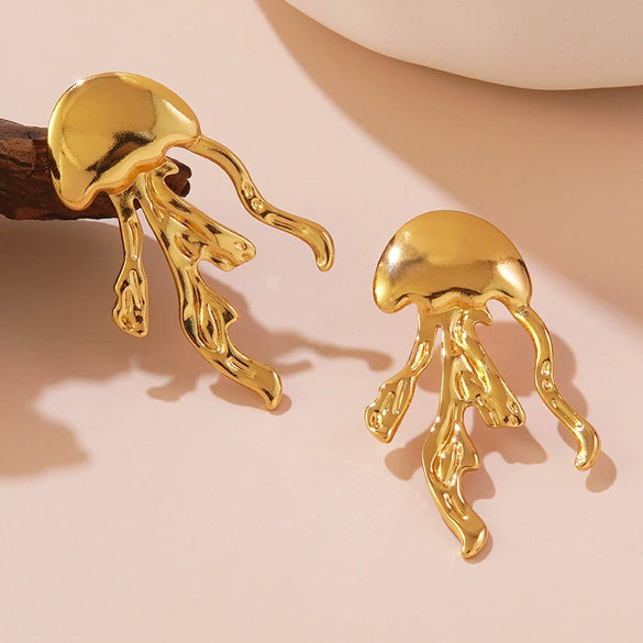 Wholesale Ocean Beach Jellyfish Shaped Stainless Steel Earrings For Women With Stamping Design