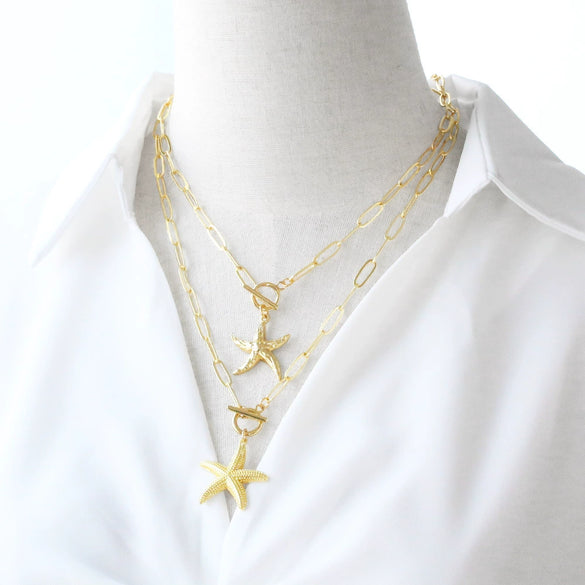 Wholesale Ocean Scenery Starfish Clavicle Chain Necklace Copper Geometric Electroplated