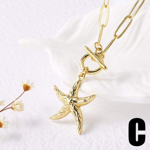 Wholesale Ocean Scenery Starfish Clavicle Chain Necklace Copper Geometric Electroplated